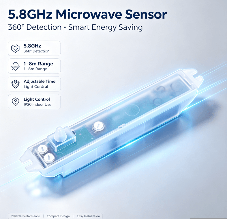 PD-MV1020 5,8 GHz mikrovalovni senzor | Skrita namestitev, manj lažnih sprožilcev za osvetlitev